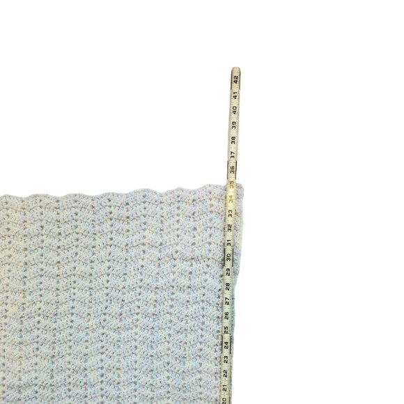 Handmade Crocheted Baby‎ Afghan Chevron Rainbow Threads White Blanket 35" x 39" - Picture 5 of 6